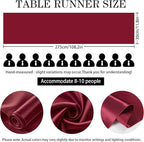 SHEJIZE 2 Pack Wine Red Satin Table Runner 12x108 Inches Long, Bright Silky Smooth Satin Table Runner Table Decor for Wedding Banquet Christmas Prom Event Birthday Party