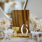 JINMURY Gold Wedding Table Numbers 1-30 with Stands, 5"x7" Gold Mirror Acrylic Table Numbers, Perfect for Wedding Reception, Party, Anniversary, Event