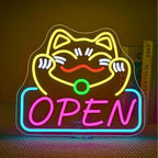 Ineonlife Lucky Cat Open Neon Sign Cute Cat Neon Signs for Wall Decor Dimmable Led Light for Used in Restaurants Ramen Shops Izakaya Sushi Restaurants Shop Decorations Business Opening Gift