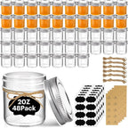 ComSaf Small Mason Jars 2 oz, 48 Pcs Mini Mason Containers, Small Canning Jars, Mini Glass Jar with Lids for Ginger Shots, Honey, Jams, Sauces, Spices, DIY Candle Decor, Wedding & Baby Shower Favors