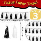 3P Black White Foil Fringe Tassel Banner Metallic Tinsel Streamer Garland Wall Curtain Backdrop for Parade Floats, Graduation, Halloween, Christmas, Father's Day Party Decorations