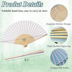 Personalized Engraved Silk Fans Folding Hand Fans 15 Pcs, Light Blue Summer Wedding Fans, Custom Imitated Silk-Bamboo Fans for Guests Wedding Party Favor Bridal Shower Gifts Party Decoration