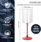 Ciaell 12 Pack 10 Oz Clear Plastic Wine Glasses with Red Stem - Disposable Cocktail Goblets Perfect for Parties & Weddings & Poolside & Outdoors & Camping & Party & Christmas