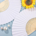 Aneco 48 Pieces Handheld Paper Fans Paper Folding Fans with Bamboos for Wedding Gift, Party, Home, DIY, White