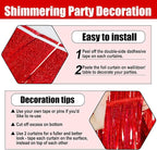 6 Pack Red Foil Fringe Curtain Backdrop, 3.28Ft x 8.2Ft Metallic Tinsel Foil Fringe Streamer Curtains for Photo Booth, Birthday, Wedding, New Year Party Decorations