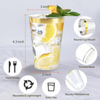 12oz Clear Plastic Cups with Gold Rimmed Sturdy & Food Safe Disposable Wine Glasses Wedding Cups Party Cups Plastic Cocktail Glasses for Wine, Juice, Cocktails and Cold Beverages [100 Pack]
