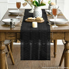 Artoid Mode Black Farmhouse Woven Rustic Hollow Table Runner, Seasonal Holiday Hollow Kitchen Dining Table Decoration for Home Party Decor 12x72 Inch