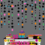 Black and Colorful Circle Dots Hanging Paper Streamer Black Multi-Color Polka Dot Banner for Birthday Bachelorette Wedding Baby Shower Fiesta Disco Halloween Party Decorations Supplies