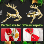 ZeeDix Gold Reindeer Christmas Napkin Rings Set of 12, Napkin Holder Ring for Christmas Dinner Table Decor Cloth Napkins, Wedding Receptions, Holiday Party, Banquet and Home Kitchen