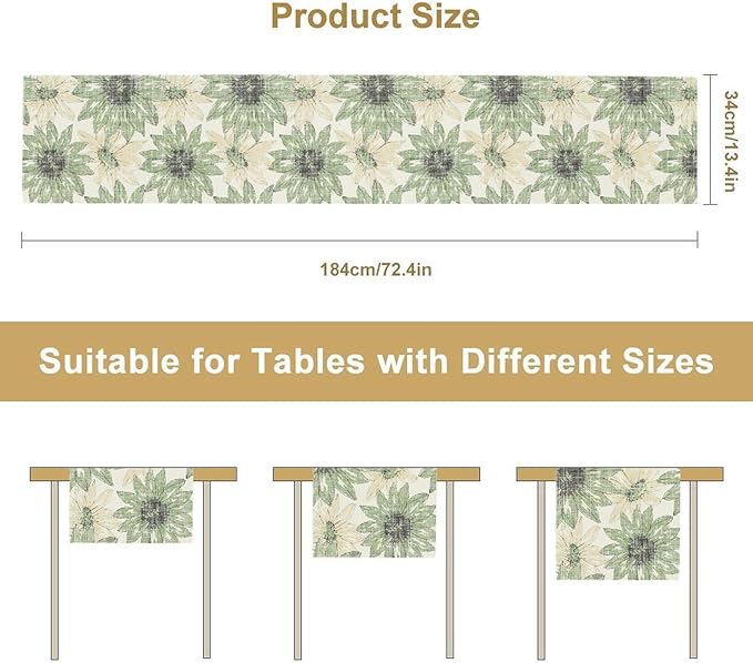 Chrysanthemum Vintage Floral Table Runner, Elegant Yellow Sunflower Spring Summer Elegant Pattern Artichokes Flower Table Runner for Party Kitchen Dining Living Room Decor, 13x108 Inch