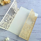 Glitter Laser Cut Gate Invitation Gold Castle For Wedding Valentine Birthday Quinceanera Sweet 16th 25 Sets (light rose gold glitter, 4.9"x7.1")