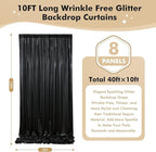 leegleri 40ftx10 ft Black Glitter Sequin Backdrop Curtain for Parties, Wrinkle Free Sparking Backdrop Drapes, 8 Panels 5x10ft Shimmer Photo Back Drop Cloth for Wedding Birthday Photography Background