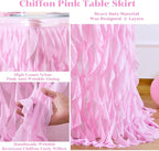 PARTISKY Pink Tulle Curly Willow Table Skirt for Rectangle Table 14ft, Ruffle Tutu Table Cloth for Girls Baby Shower,Birthday Party Candy Cake Tables