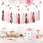 Rose-Gold Pink-White Graduation Party-Decorations - 33pcs Banner,Streamers Tassel Garland,Tissue Pom Poms Honeycomb,Paper Lantern Fan,Birthday Wedding Bridal Baby Shower Bachelorette Engagement Hugtmr
