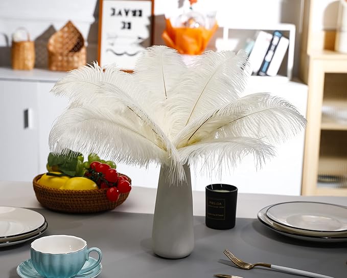 Ballinger Beige Ostrich Feathers Bulk - 24pcs 8-10inch Cream Feathers for Crafts,Wedding Party Centerpieces and Home Decor