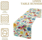 Mexican Table Runner,Boho Colorful Nature Inspired Flowers and Birds Table Cloth Kitchen Dining Table Home Party Decoration 13x60 Inch