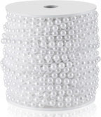 Craft String Pearls 6MM Pearl Bead, 66 Feet White Faux Pearl Garland Spool Roll Strand Wedding Party Decoration, Christmas Tree Decorations