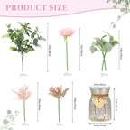 HOHOTIME Artificial Flowers in Vase, Faux Silk Pink Roses Table Centerpiece Decoration, Fake Flowers for Home Bedroom Study Room Decor with Glass Vase