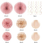 Blush-Pink Rose-Gold Fall Baby-Shower Party-Decorations - 31pcs Welcome Home Banner Sign,Neutral Paper Lanterns,Girl Streamers Garland,Boho Hanging Tissue Pom Poms Flowers Fans Backdrop Decor Burgleda