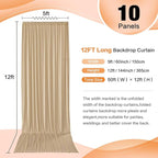 50×12 ft Wrinkle Free Beige Backdrop Curtain for Weddings Parties, 10 Panels 12ft Silky Polyester Wedding Drapes Backdrop Photo Back Drop Cloth for Birthday Baby Shower Photography Backgrounds