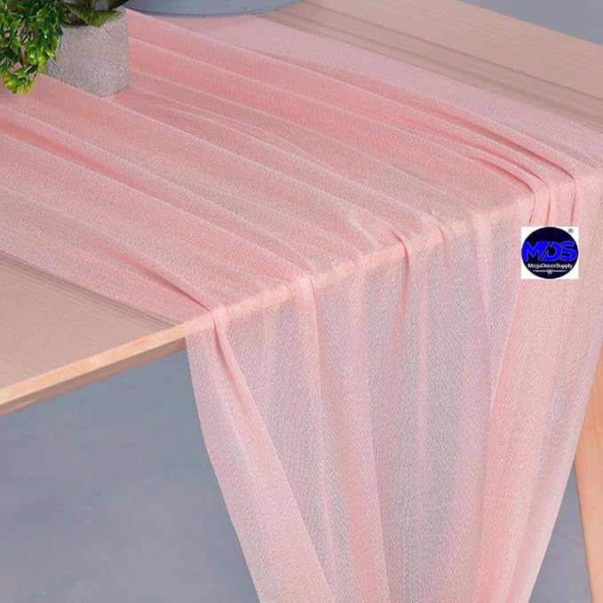 MDS 15 Pack 10ft Chiffon Table Runner 29 x 120 Inches Sheer Wedding Runner Romantic Rustic Table Runner for Wedding Decorations, Birthday Parties, Bridal Shower Party Arch Decor - Dusty Rose