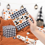 LeZakaa Halloween Wrapping Paper, Cute Pumpkin Witch Bat Candy Print, Buffalo Black White Plaid Reversible Design for Halloween, Nightmare before Christmas Holiday, Party, 17 inches x 32.8 Feet