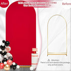 SoarDream Red Wedding Arch Backdrop Cover 6.6FT Spandex Fitted Red Wedding Arch Covers Round Top Chiara Arches Backdrop Cover Fabric for Birthday Balloon Party Decoration