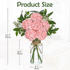 Hollyone Pink Hydrangea Artificial Flowers in Clear Glass Vase with Faux Water Silk Hydrangeas Fake Flowers Floral Arrangement for Home Bathroom Kitchen Office Table Centerpiece Shelf Decorations