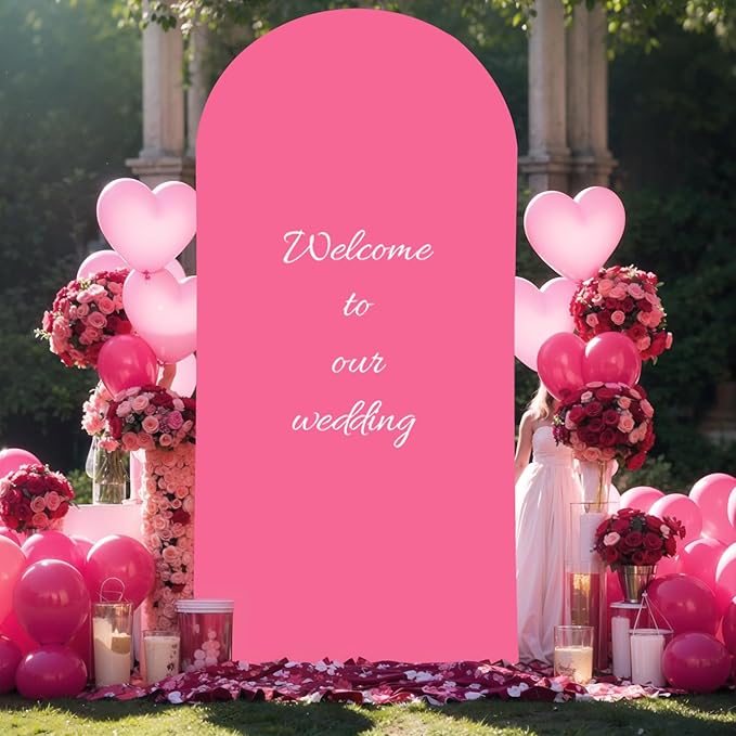 7.2FT Fuchsia Arch Backdrop Cover - Polyester Fitted Wedding Arch Stand Covers Round Top Chiara Arch Backdrop Cover for Birthday Party Banquet Photo Background Decoration