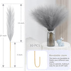 Grey Pampas Grass Decor 30 Pcs 21.7 Inch Faux Gray Pampas Grass Bulk Artificial Dried Flowers Small Vase Filler Pompas Grass.