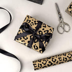 WRAPAHOLIC Reversible Leopard Wrapping Paper - Mini Roll - 17 Inch X 33 Feet - Leopard Print with Metallic Foil Shine and Stripe Design for Birthday, Holiday, Baby Shower