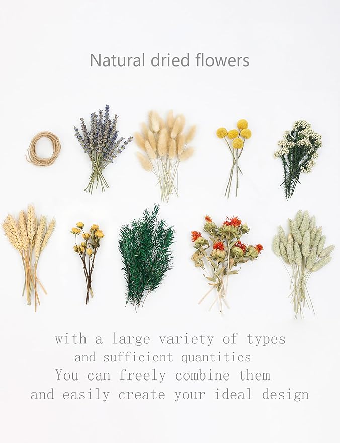 DIY Natural Dried Flower Set, Bulk Dried Flowers for Vase, Dried Flowers with Stems, Dried Roses, Mini Dried Flower Bouquets.(Brown)