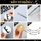 Giant Friendship Bracelet Garland Kit, DIY Birthday Banner with Letters Ball Jumbo Customizable Friendship Bracelet Decor for Halloween Christmas Wedding Party(Black, Gold, White)
