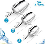 P&P CHEF Canister Scoop Set of 3, Ice Candy Scoop, Stainless Steel Multipurpose Food Scooper for Buffet Jar Freezer, Mirror Finish & Dishwasher Safe, Silver, 8+12+24 Oz