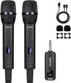 Rechargeable Wireless Microphones Dual, Pro Handheld Cordless Mics System Dynamic with Echo Treble BASS VOL Control for Karaoke Singing Church Party, 1/4'' Output, D240, Black