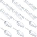 Roshtia 12 Pcs Plastic Serving Tongs Mini Kitchen Tongs Utility and Plastic Kitchen Scoops Clear Ice Scoop Mini Clear Buffet Scoop for Candy Dessert Buffet Ice Snack Coffee Tea