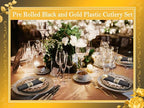 Supernal 60 Pack Gold Silverware, Rolled, Pre Wrapped with Black Napkins, Heavy Duty Plastic Cutlery, Forks and Spoons