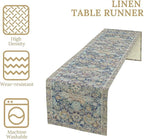 Vintage Boho Floral Table Runner, Rustic Country Farmhouse Blue Yellow Retro Flower Pattern for Home Kitchen Table Decor Dining Coffee Room Party Decor 13x120in