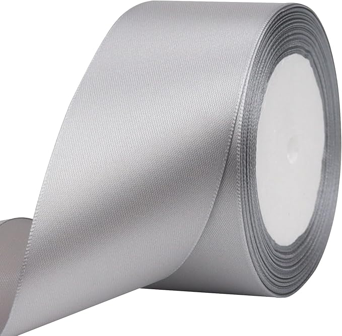Gray Solid Satin Ribbon 2 Inch 25 Yards Solid Polyester Fabric Ribbon for Gift Wrapping Wedding Christmas Baby Shower Birthday Party Decoration Handmade Immortal Flower Craft