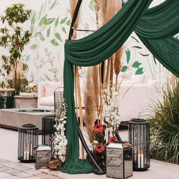 Wedding Arch Draping Fabric 2 Panels 30'' x 18FT Emerald Green Sheer Chiffon Arch Drapery for Photo Booth Bridal Shower Baby Shower Church Decor Newborn Photography Christening Outdoor Party