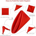 ANECO 16 Pack Square Satin Napkin Bright Silk Table Napkin Soft Smooth Fabric Table Napkin for Wedding Banquet Party Decoration, Red, 20 x 20 Inch