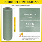 Sage Green Tulle Fabric Rolls 54 Inch by 20 Yards Tulle Ribbon Netting Spool Bolt for DIY Wedding Decoration Baby Shower Tutu Skirt Gift Wrapping, Large Matte Tulle, Roll Packaging (Sage Green)