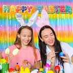 BRAVESHINE Colourful Tinsel Foil Fringe Curtains - 2Pcs 3.2x8.2ft Holidays Photo Booths Party Streamers Backdrop for Easter Princess Pastel Unicorn Birthdays Christmas Bridal Shower Party Decorations