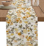 Vintage Orange Flower Cotton Linen Table Runner for Dining Kitchen, Wedding Outdoor Party Tablerunners Decoration, Farmhouse Botanical Floral Retro Dresser Scarf Coffee Tablecloth Runners 13x90 Inches