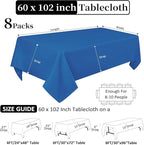 8 Pack Royal Blue Tablecloth 60 x 102 Inch Rectangular Tablecloths for 6 Foot Rectangle Tables, Wrinkle Resistant Blue Table Cloth Washable Polyester Fabric Cover for Party Wedding Banquet