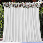 Joydeco White Backdrop Curtains for Parties, Photography Backdrop Drapes for Wedding Decorations Birthday, Wrinkle Free Polyester 5ft x 8ft Fabric Drape 2 Panels with Rod Pockets