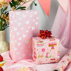 Yarcony Girls Birthday Wrapping Paper Roll, Pink Gift Wrapping Paper,Metallic Foil Pink Cartoon-Style Birthday Cakes Gift Wrap for Kid Party,Baby Shower,Wedding, Holiday,Christmas(17 Inch X 33 Feet)