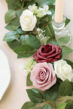 PONATIA 5FT Burgundy Artificial Flowers Garland, Dusty Rose Flowers Garland for Wedding Ceremony Garlands Backdrop Arch Flowers, Table Christmas Decorations (Burgundy & Ivory)