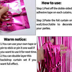 4 Pack Fuchsia Foil Fringe Curtain Backdrop,3.28Ft x 8.2Ft Metallic Tinsel Foil Fringe Streamer Curtains for Party,Photo Booth Props,Birthday,Graduation Decoration Party Supplies