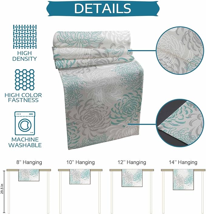 Auqa Chrysanthemum Cotton Linen Table Runner for Dining Kitchen, Wedding Outdoor Party Tablerunners Decoration, Farmhouse Floral Botanical Leaves Dresser Scarf Coffee Tablecloth Runners 13x72 Inches